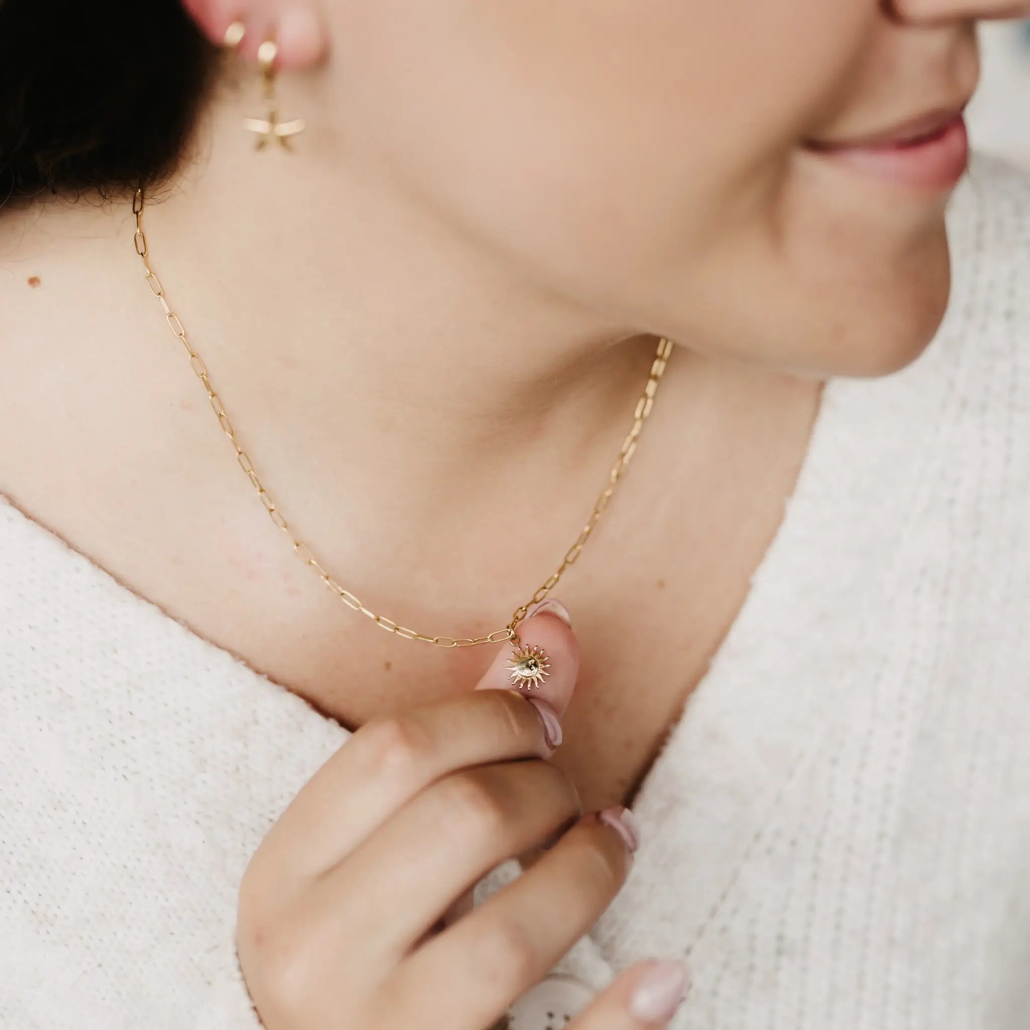 Sun Charm Necklace, Celestial Waterproof Surf Jewelry