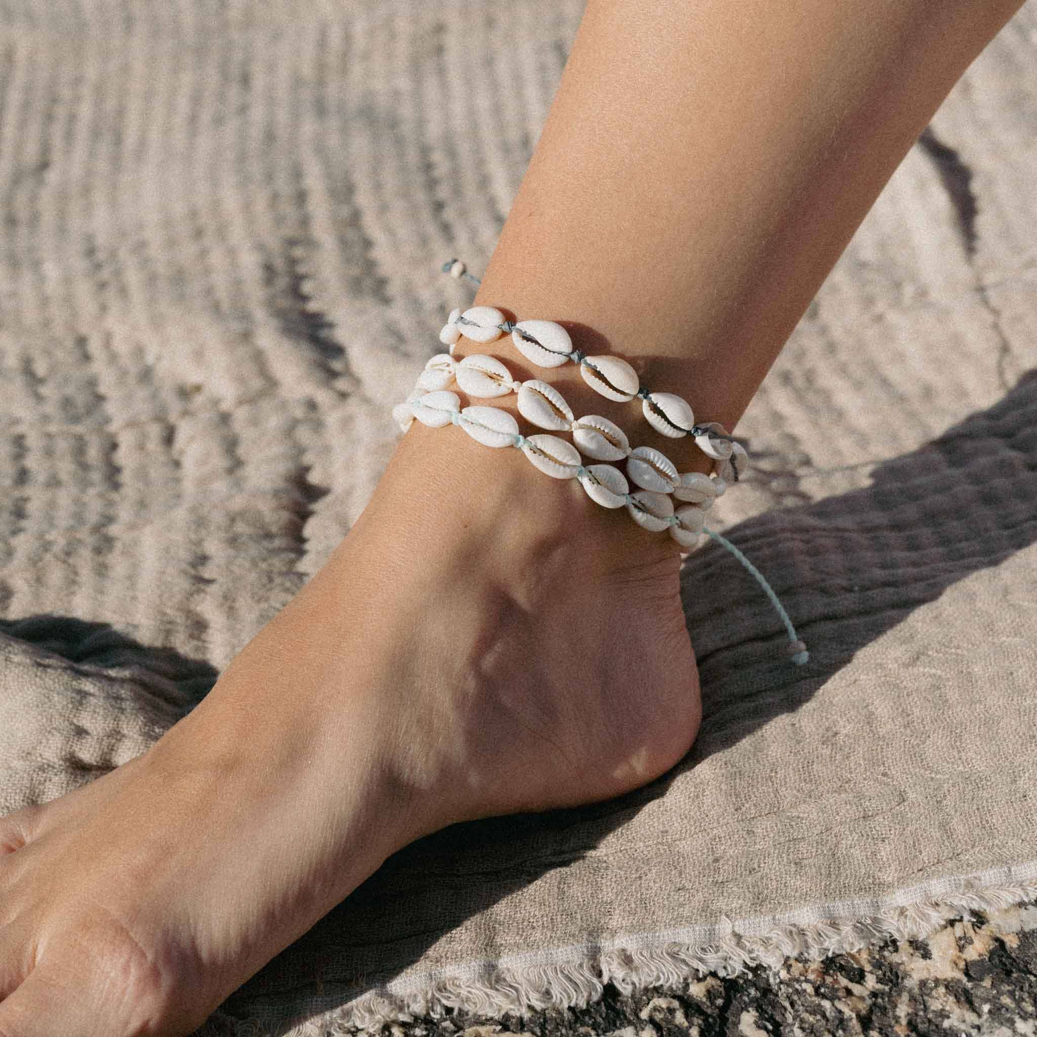 Livadi Beaded Anklet, Adjustable Surf Ankle Bracelet: Cream