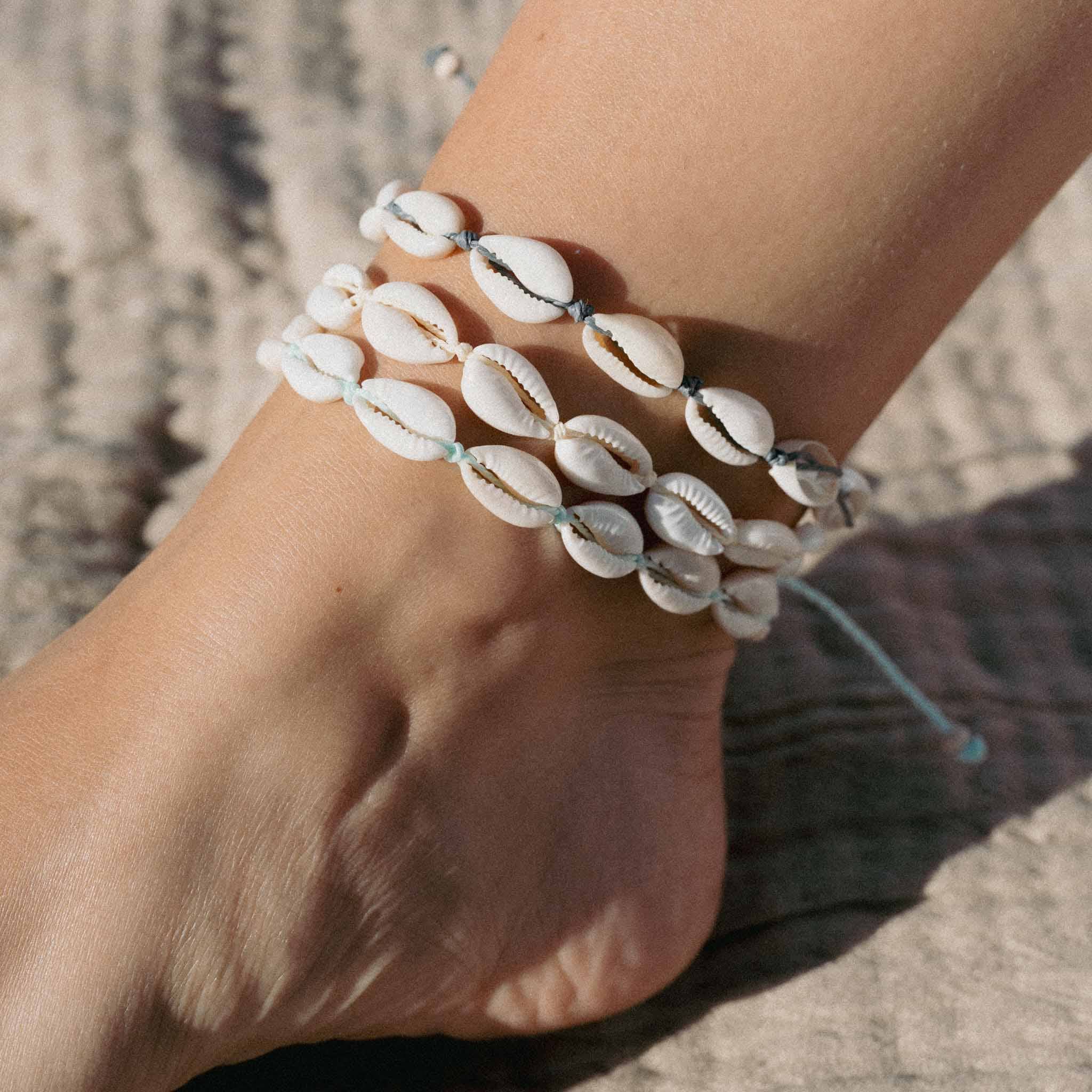 Livadi Beaded Anklet, Adjustable Surf Ankle Bracelet: Cream