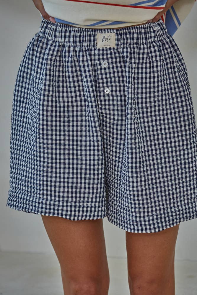 Gingham Print Shorts Navy