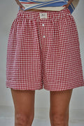 Woven Gingham Print Shorts Red
