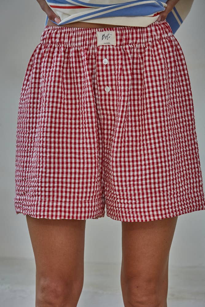 Woven Gingham Print Shorts Red