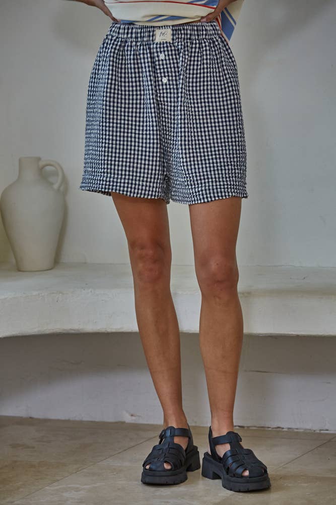 Gingham Print Shorts Navy