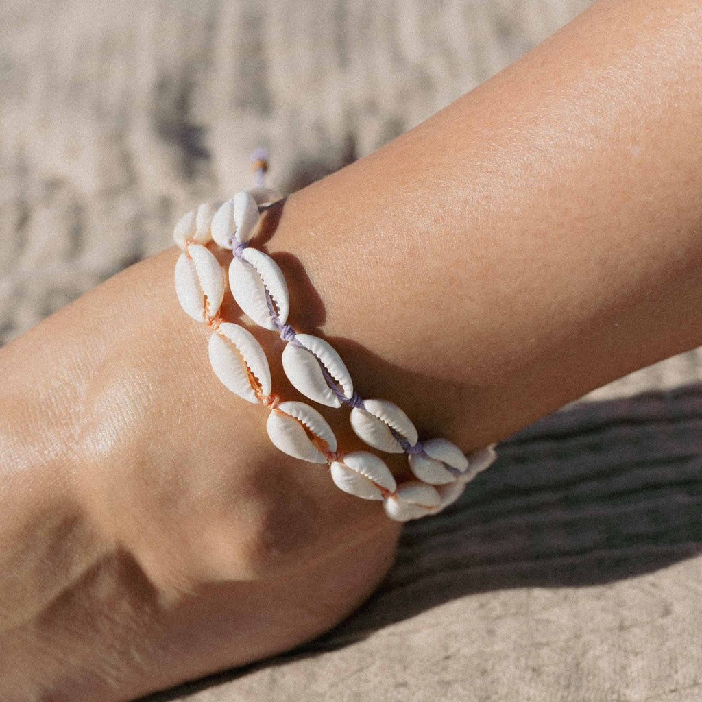 Livadi Beaded Anklet, Adjustable Surf Ankle Bracelet: Cream