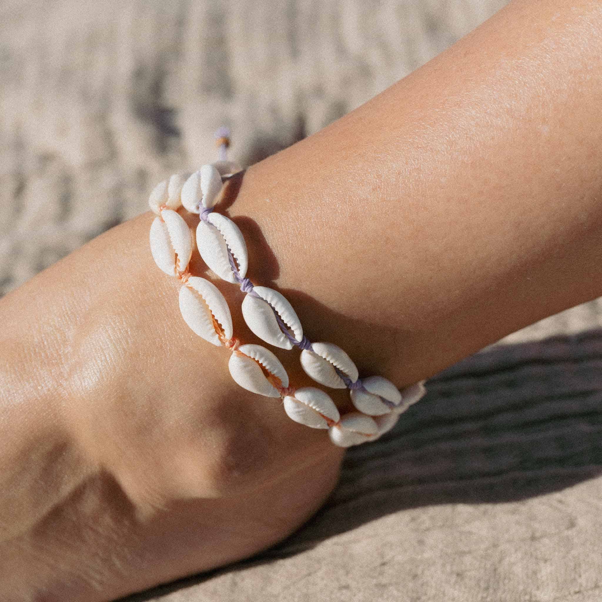 Livadi Beaded Anklet, Adjustable Surf Ankle Bracelet: Cream