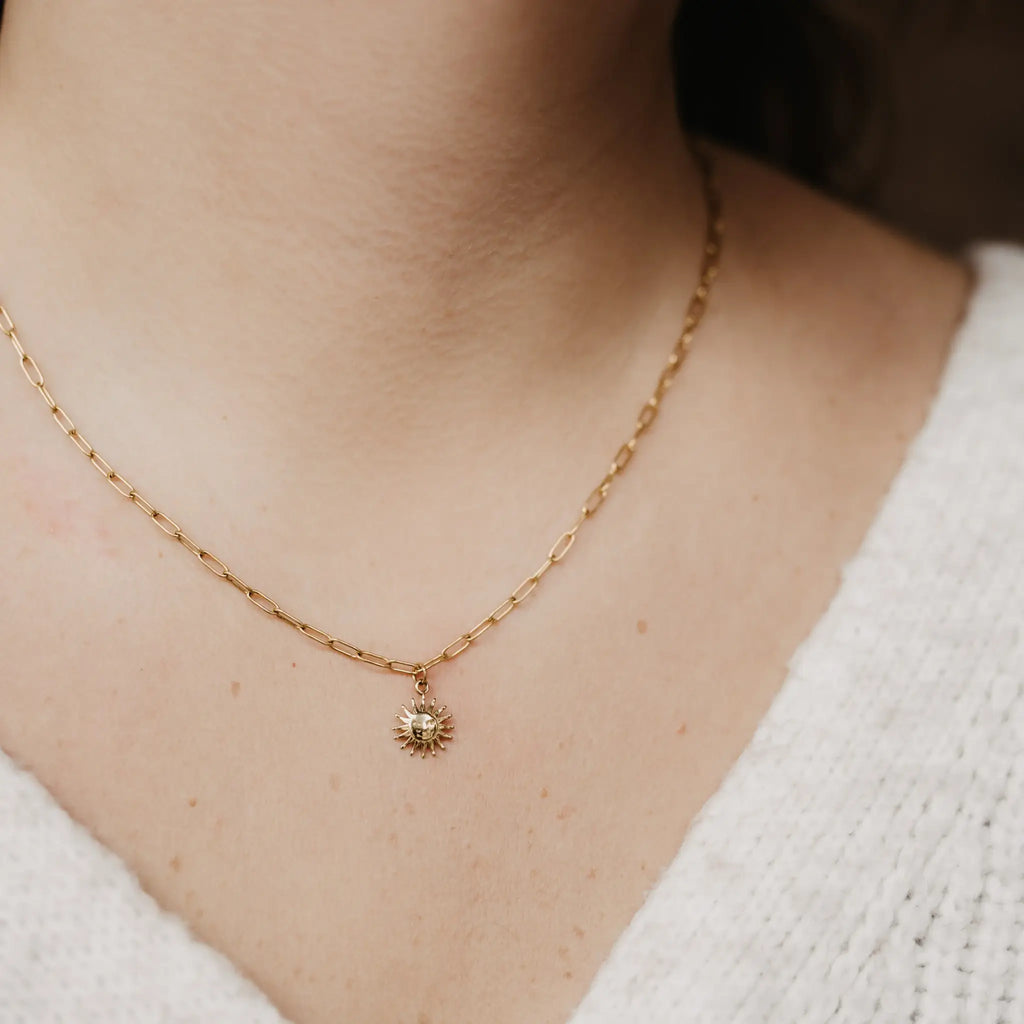 Sun Charm Necklace, Celestial Waterproof Surf Jewelry