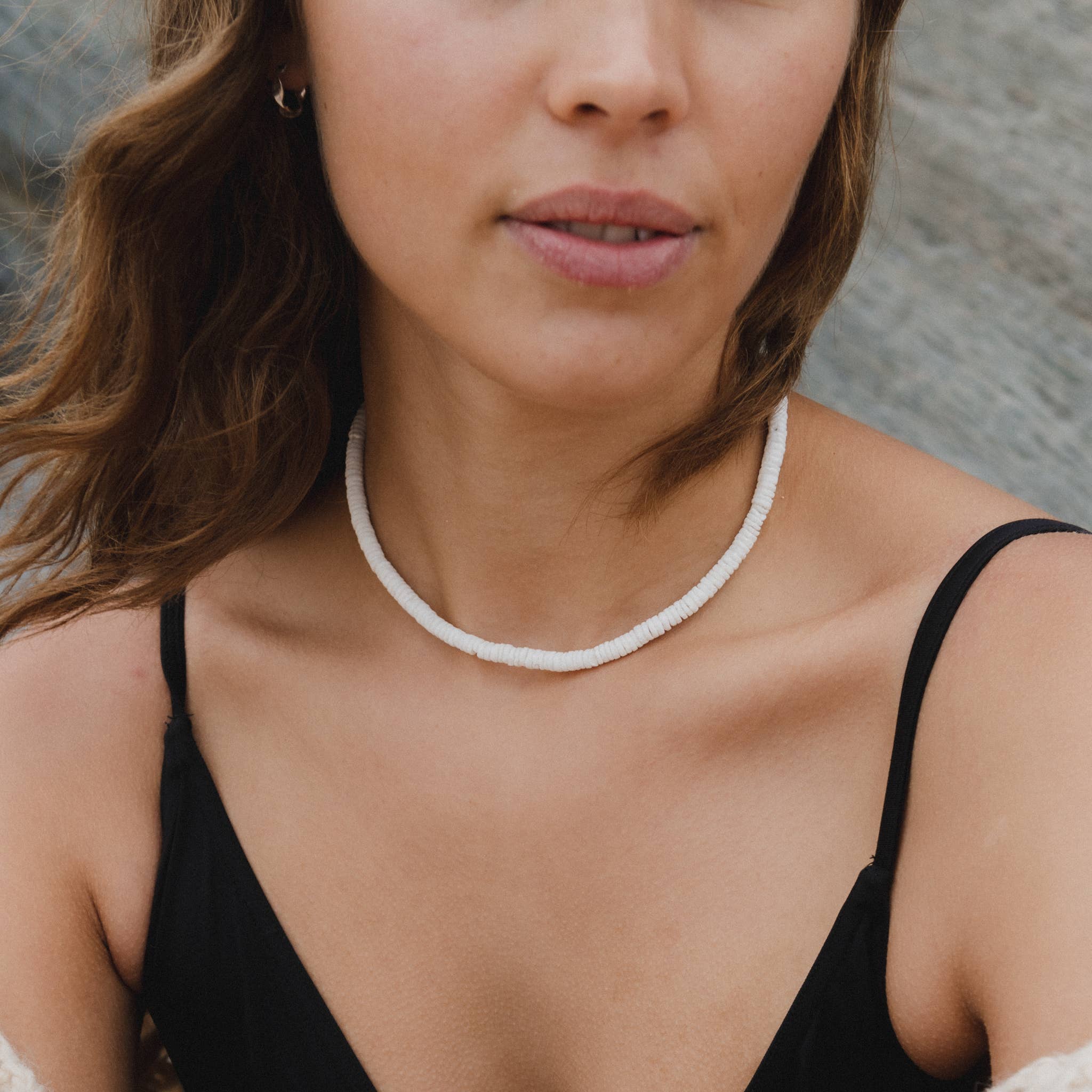 Padangbai Beaded Surfer Necklace, White Beachy Choker
