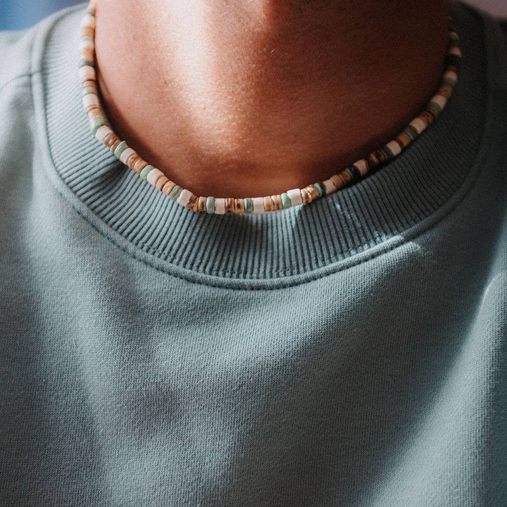Laut Turquoise & Wood Necklace, Adjustable Choker for Men