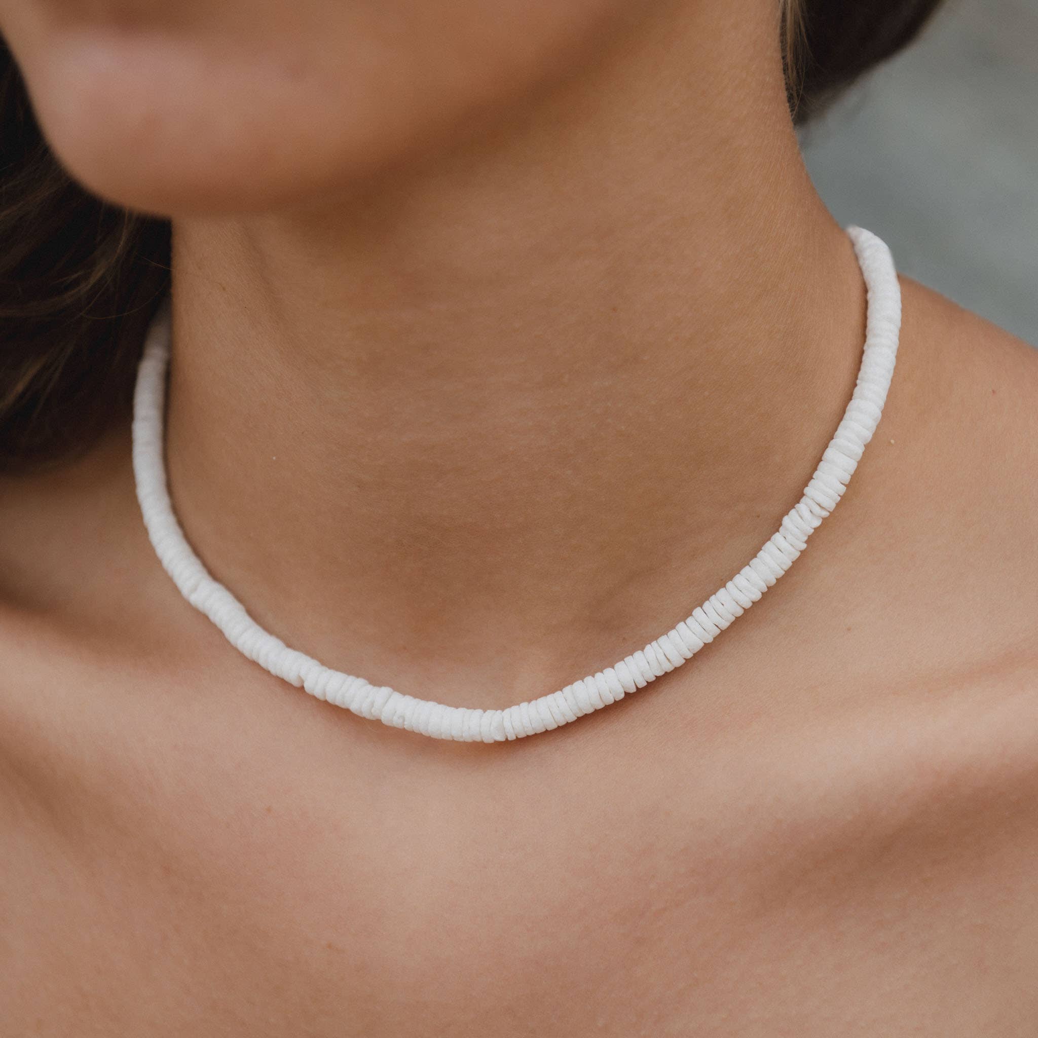 Padangbai Beaded Surfer Necklace, White Beachy Choker