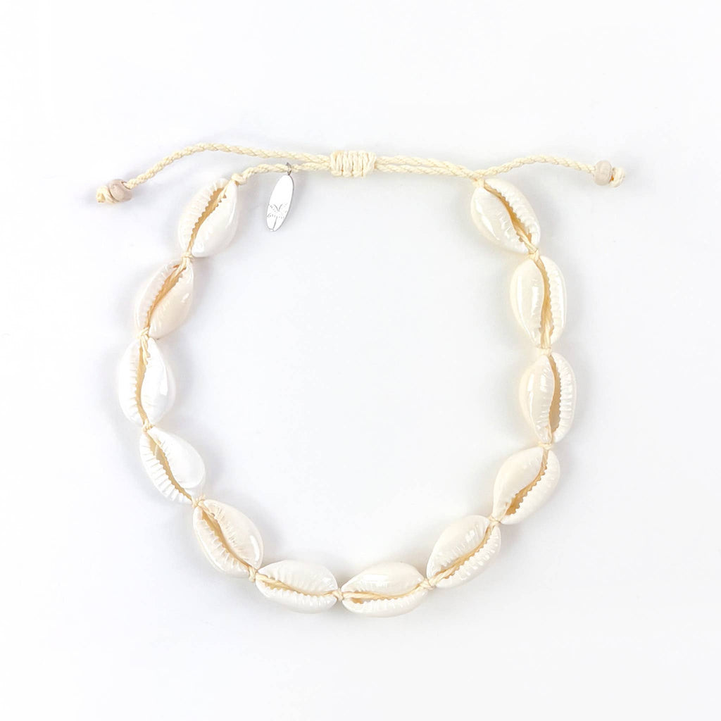 Livadi Beaded Anklet, Adjustable Surf Ankle Bracelet: Cream
