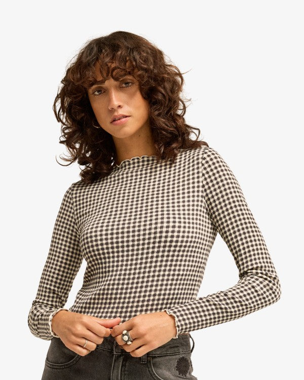 Way Out Checks Women Black Rib Knit Top