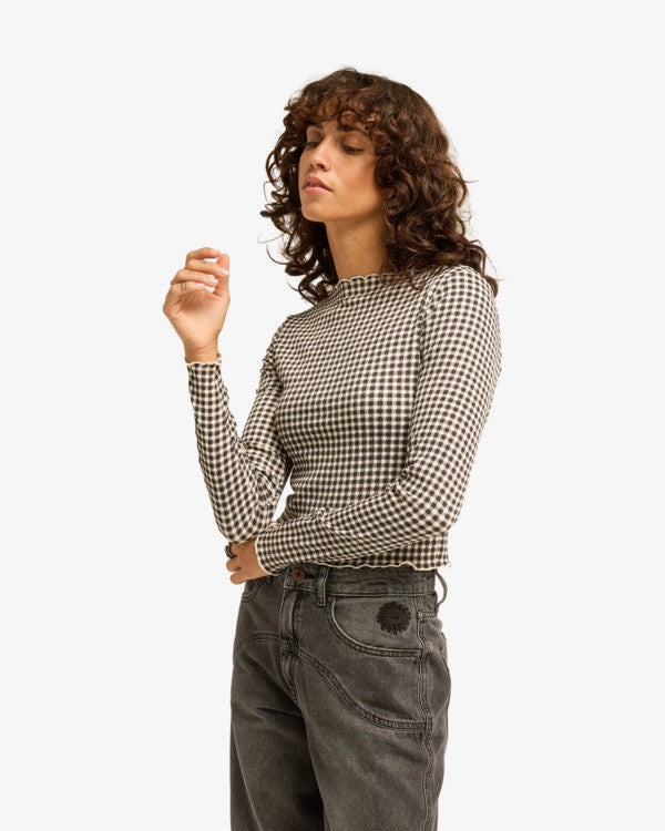 Way Out Checks Women Black Rib Knit Top