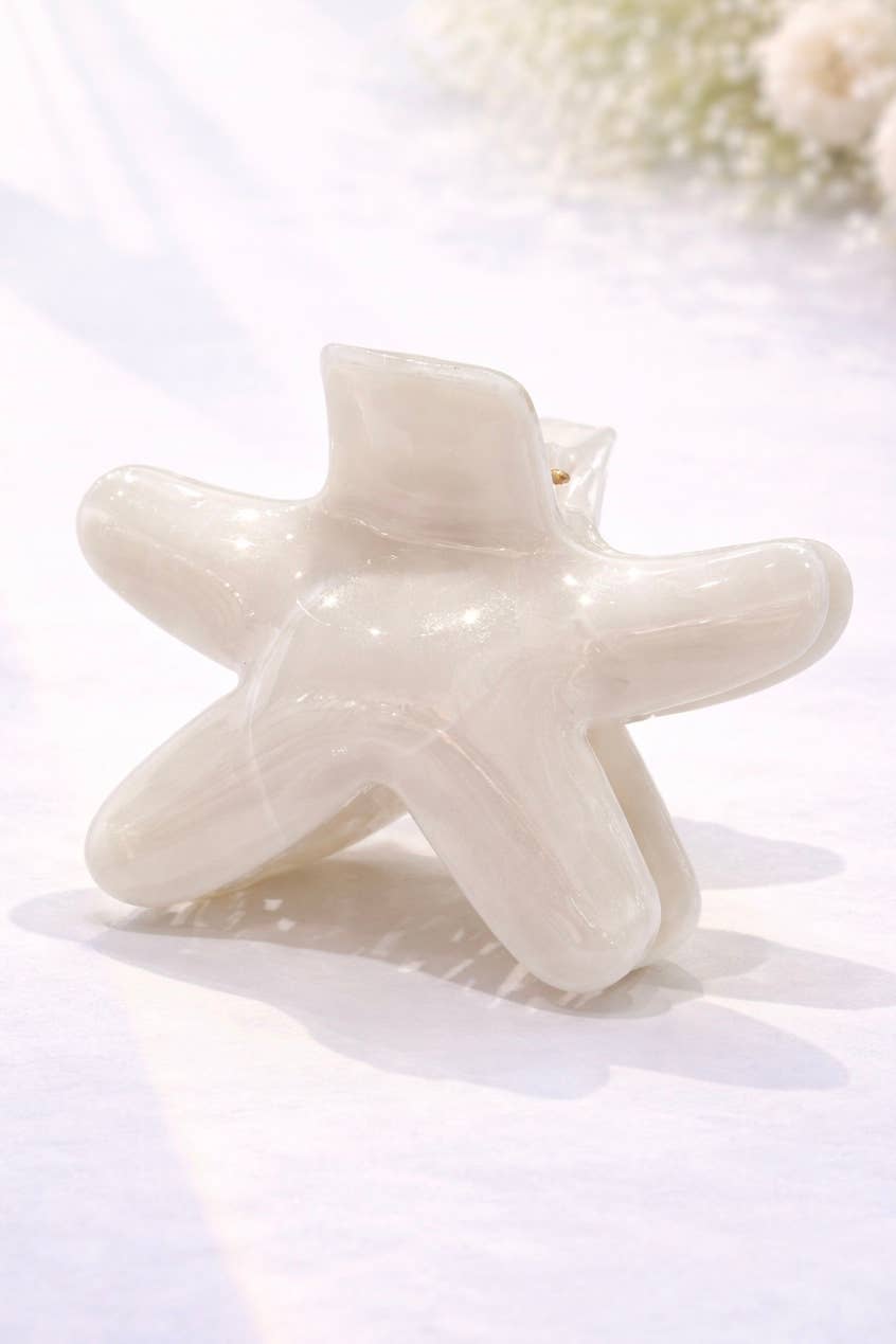 Marbled Starfish Hair Clip: White